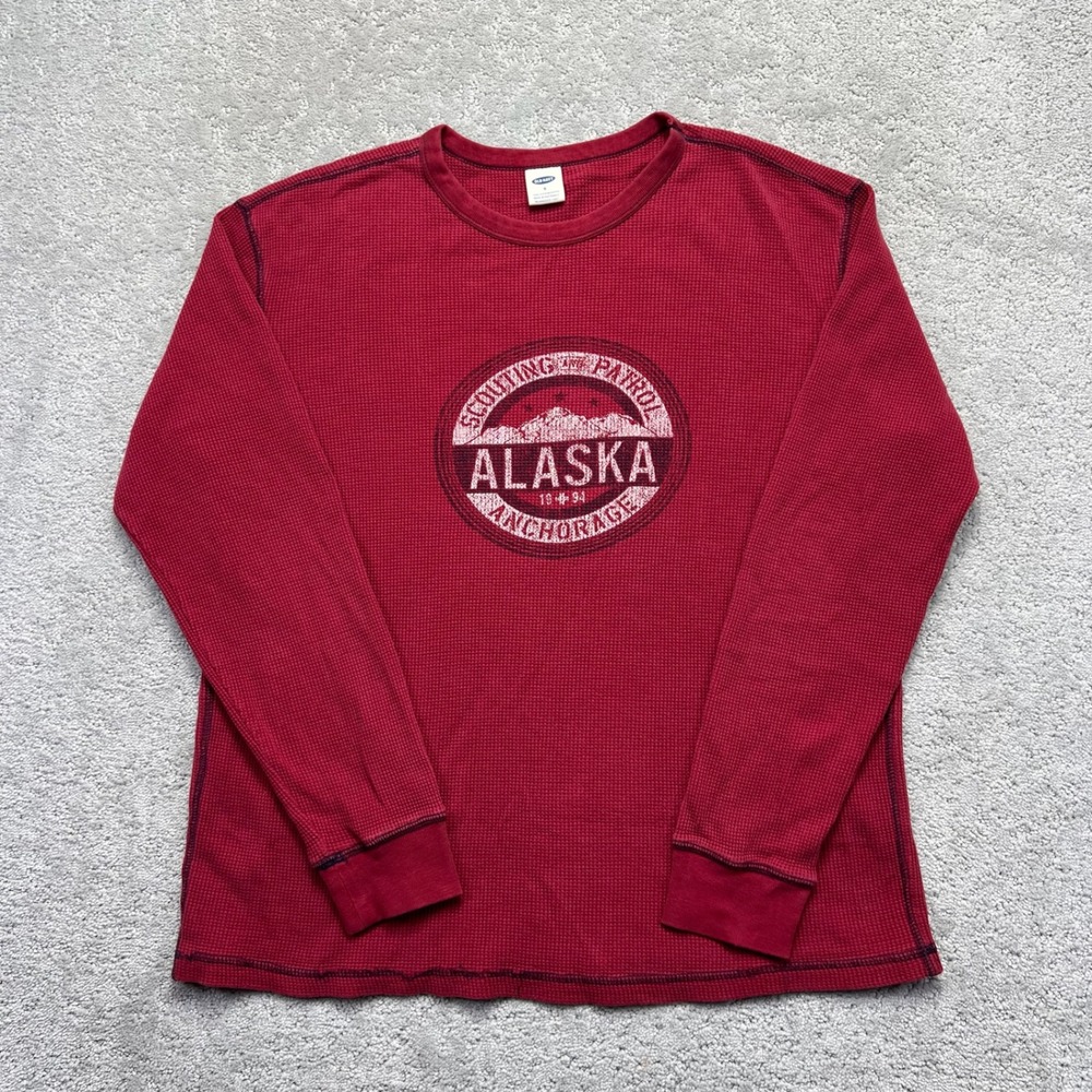 Old Navy Thermal Shirt Mens S Red Alaska Anchorage Scouting Patrol Waffle Knit
